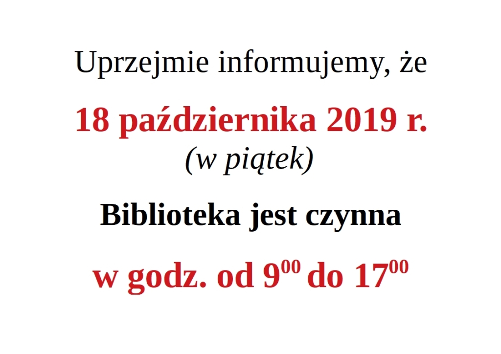 godziny pracy biblioteki zmiana