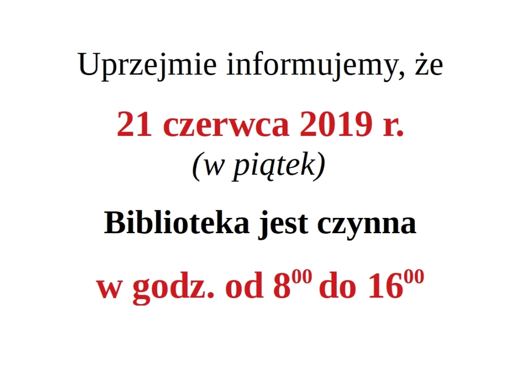 info o godzinach pracy biblioteki