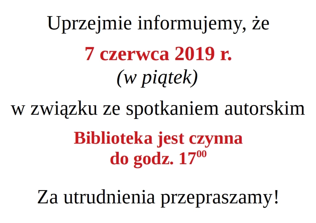 info o skróceniu godzin pracy biblioteki