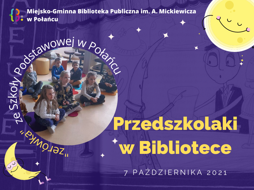 Zdjęcie kolorowe, strona prezentacji, przedszkolaki w bibliotece w Połańcu