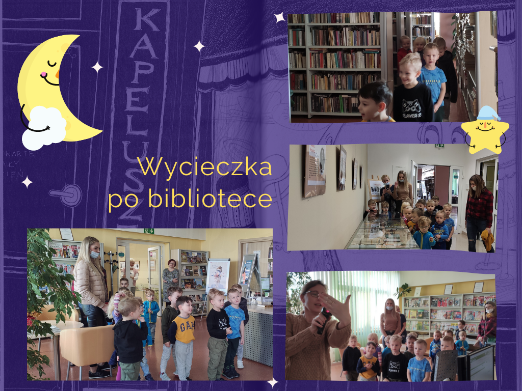 Zdjęcie kolorowe, strona prezentacji, przedszkolaki w bibliotece w Połańcu