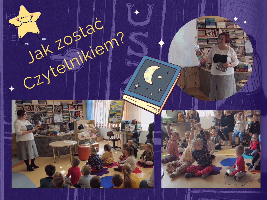 Zdjęcie kolorowe, strona prezentacji, dzieci w bibliotece w Połańcu