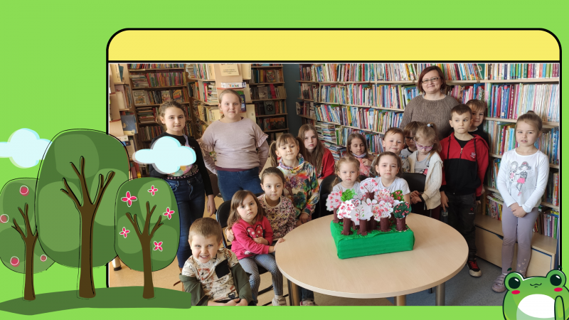Zdjęcie kolorowe, Biblioludki na wiosennych zajęciach w Bibliotece