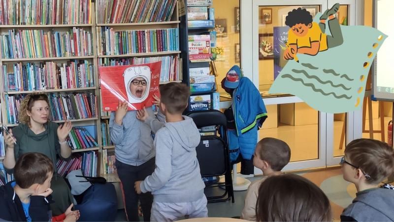 Zdjęcie kolorowe, dzieci na wycieczce w Bibliotece