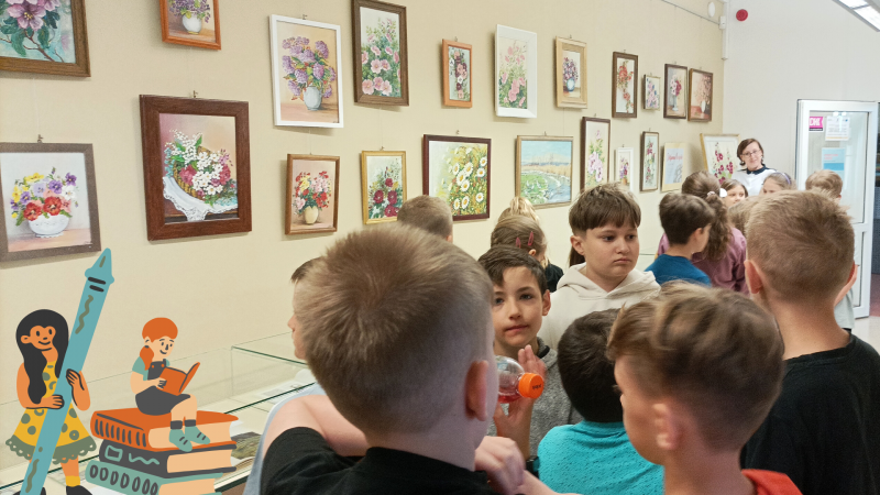 Zdjęcie kolorowe, dzieci na wycieczce w Bibliotece