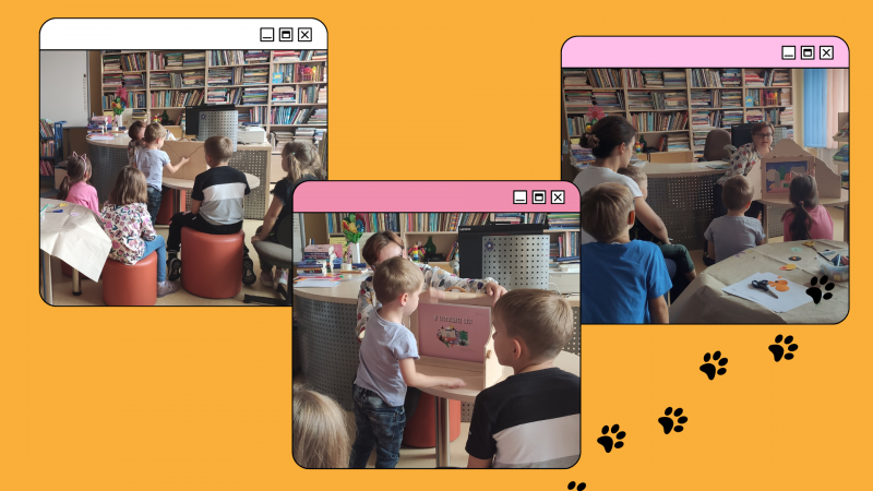 Zdjęcie kolorowe, dzieci podczas zajęć w Bibliotece