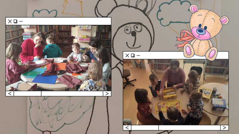 Zdjęcie kolorowe, dzieci podczas zajęć w Bibliotece 19 11 2022