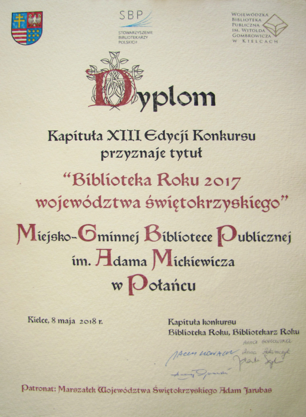 dyplom biblioteka roku 2017